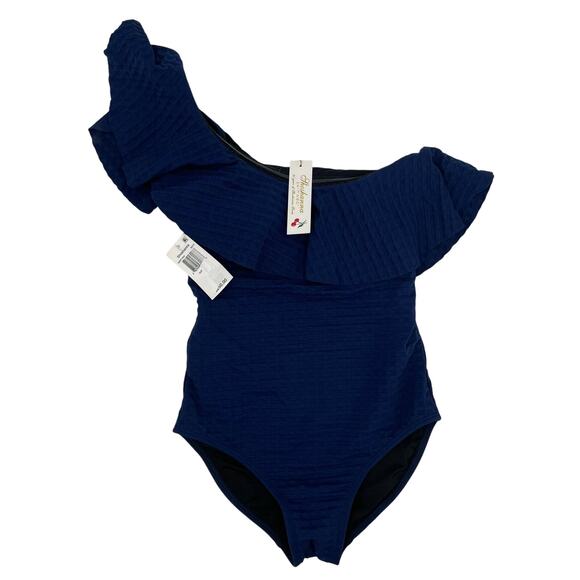 SHOSHANNA Swimsuit Size 4 One Piece Navy One Shoulder Ruffle Textured NWT Swim - Picture 3 of 16